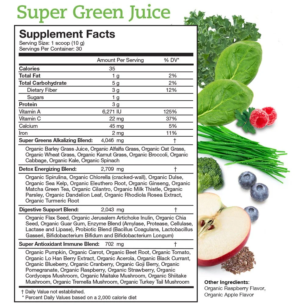 Super Green Juice supplement facts sheet