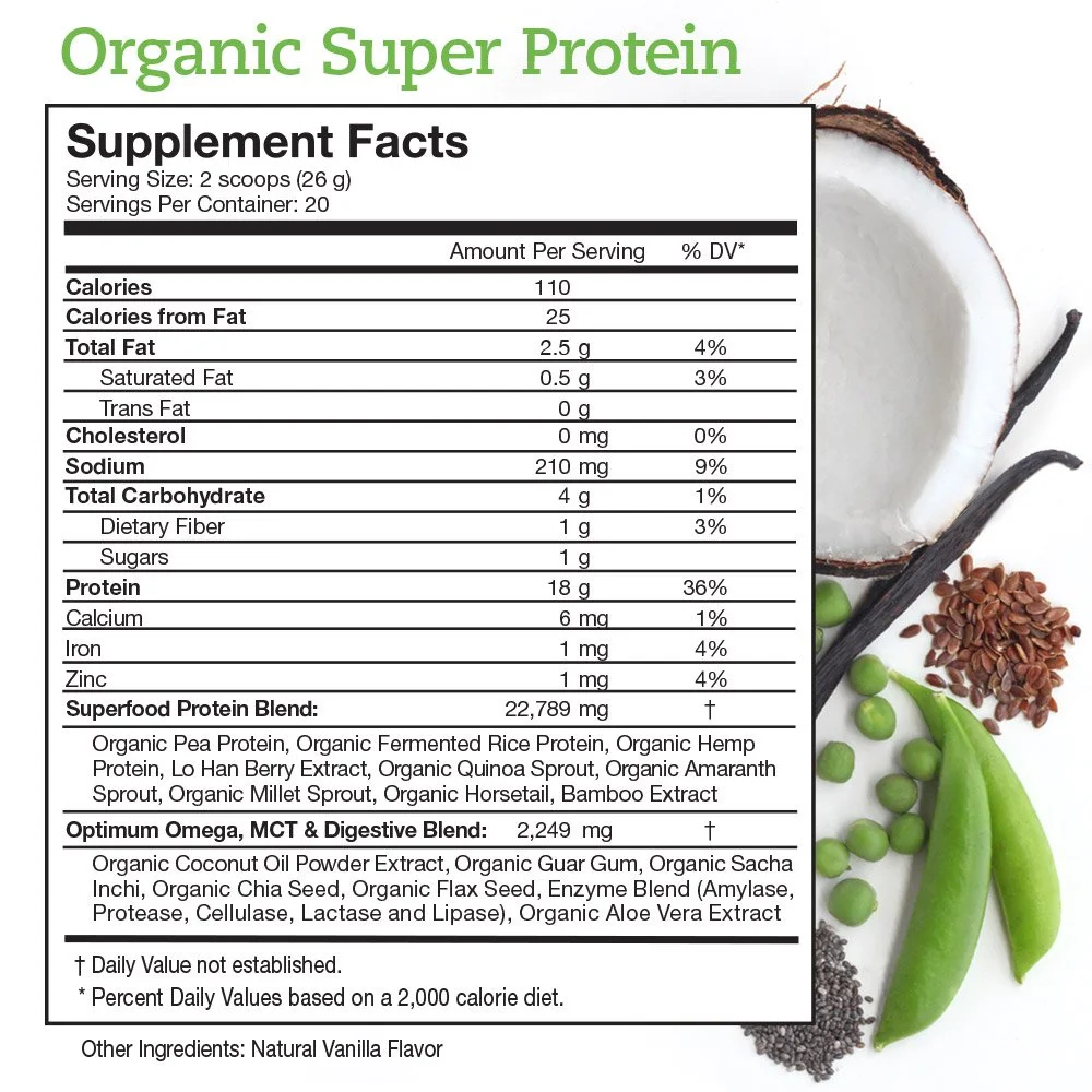 Organic Super Protein Supplement Facts Sheet