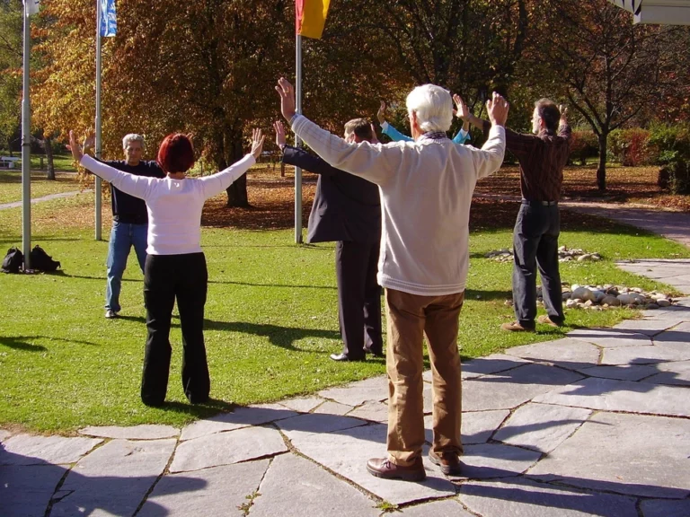 Image of people practicing Body Shaking in a park