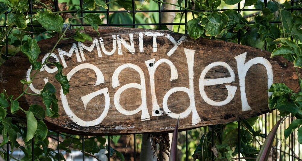 Image of a sign with the text Community Garden