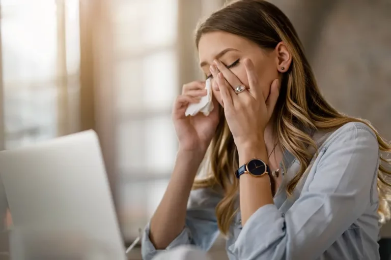 young woman with nasal congestion, rhinitis, and sinusitis