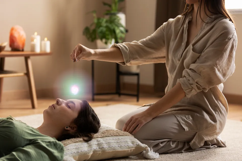 Image of a therapist helping a woman to heal using the benefits of Reiki